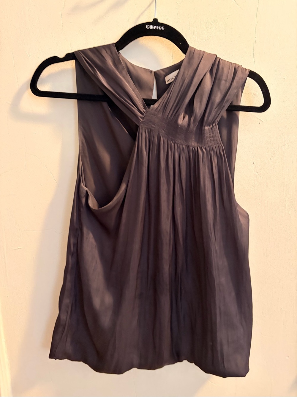 Karen Millen Charcoal /Gray Satin Pleated Twist-Neck Camisole